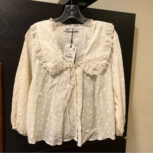 Zara women ruffle button down shirt NWT